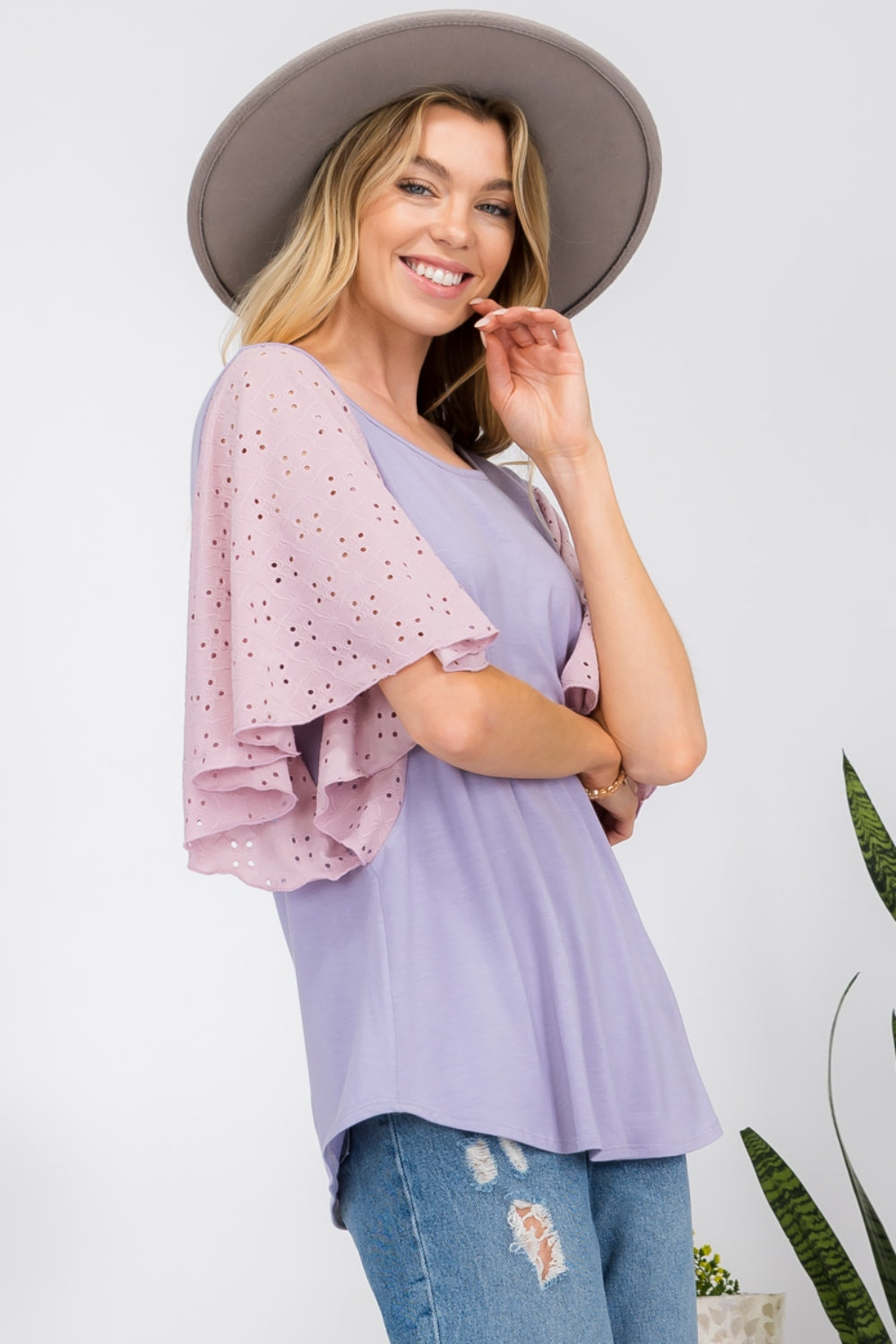 Cotton Candy Eyelet Ruffle Sleeve Top