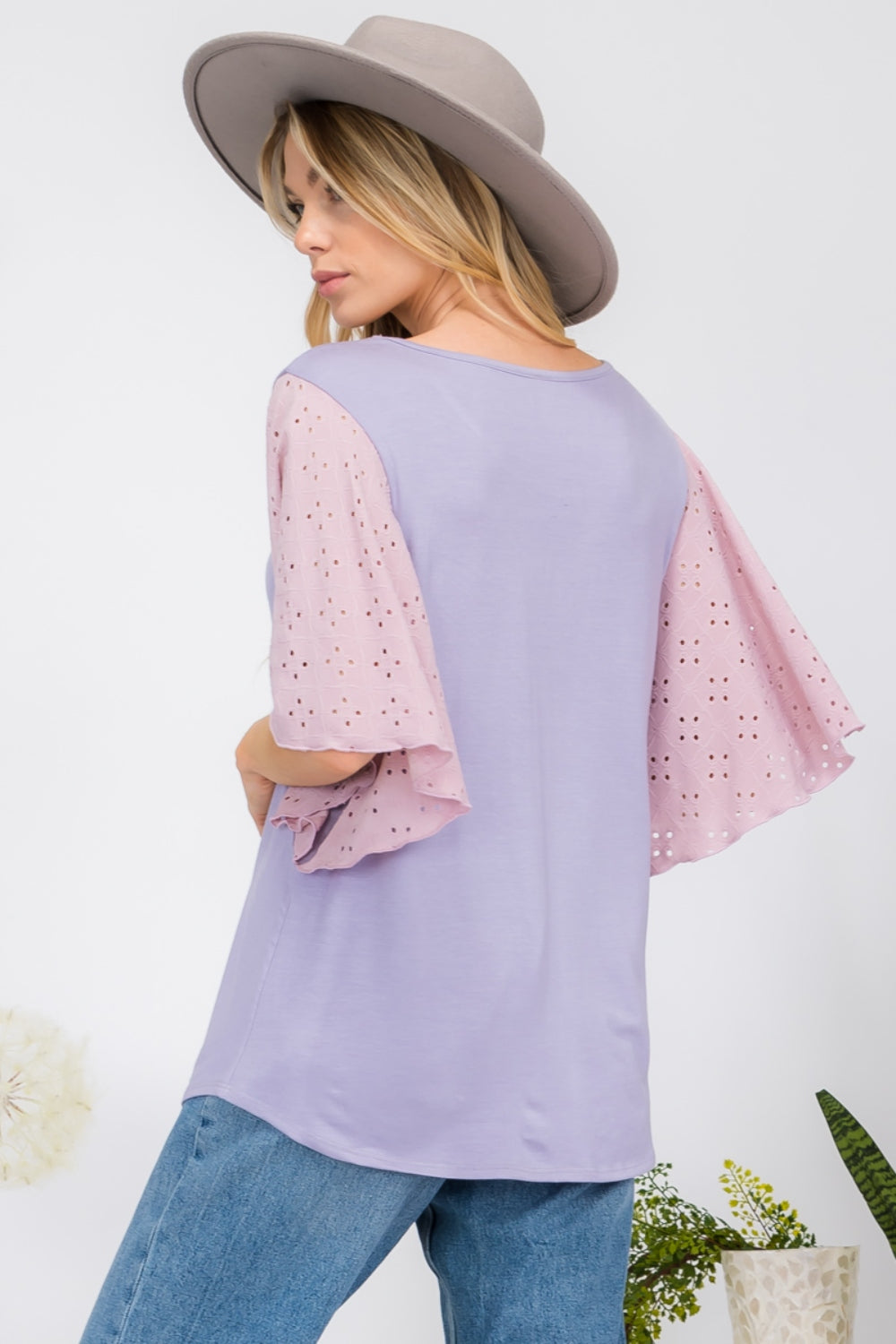 Cotton Candy Eyelet Ruffle Sleeve Top