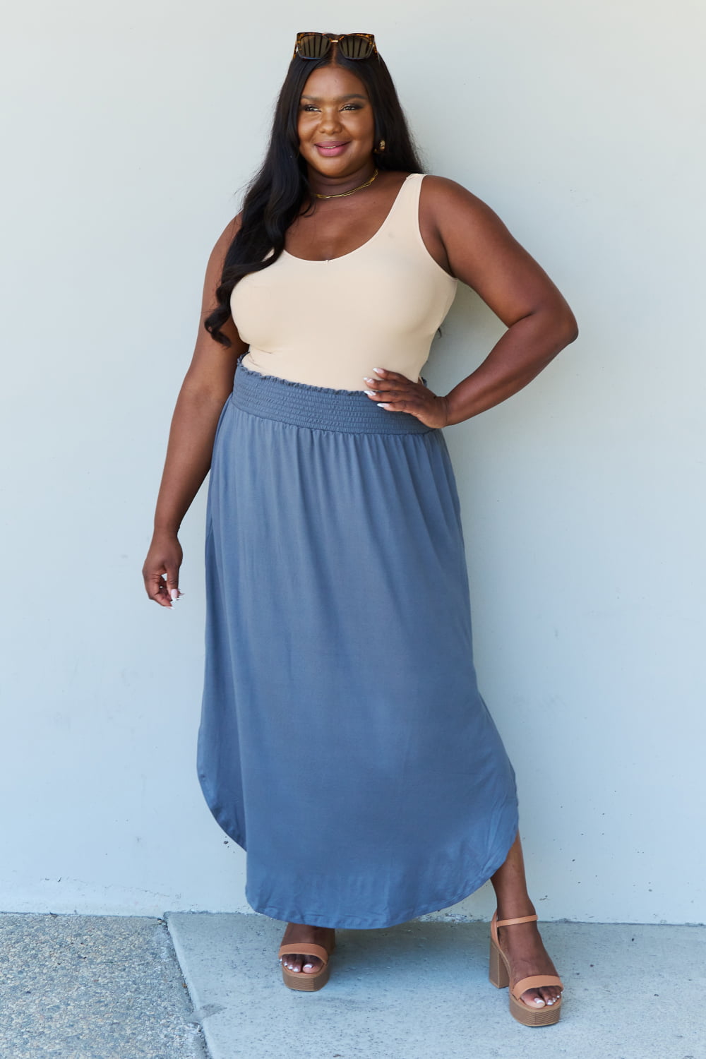 Waist Deep Maxi Skirt in Dusty Blue