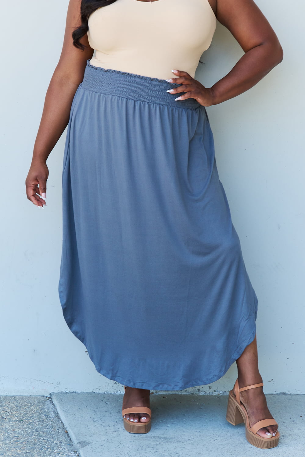 Waist Deep Maxi Skirt in Dusty Blue