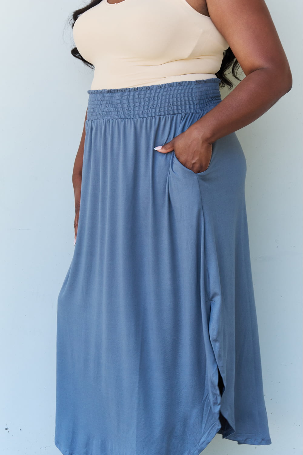 Waist Deep Maxi Skirt in Dusty Blue